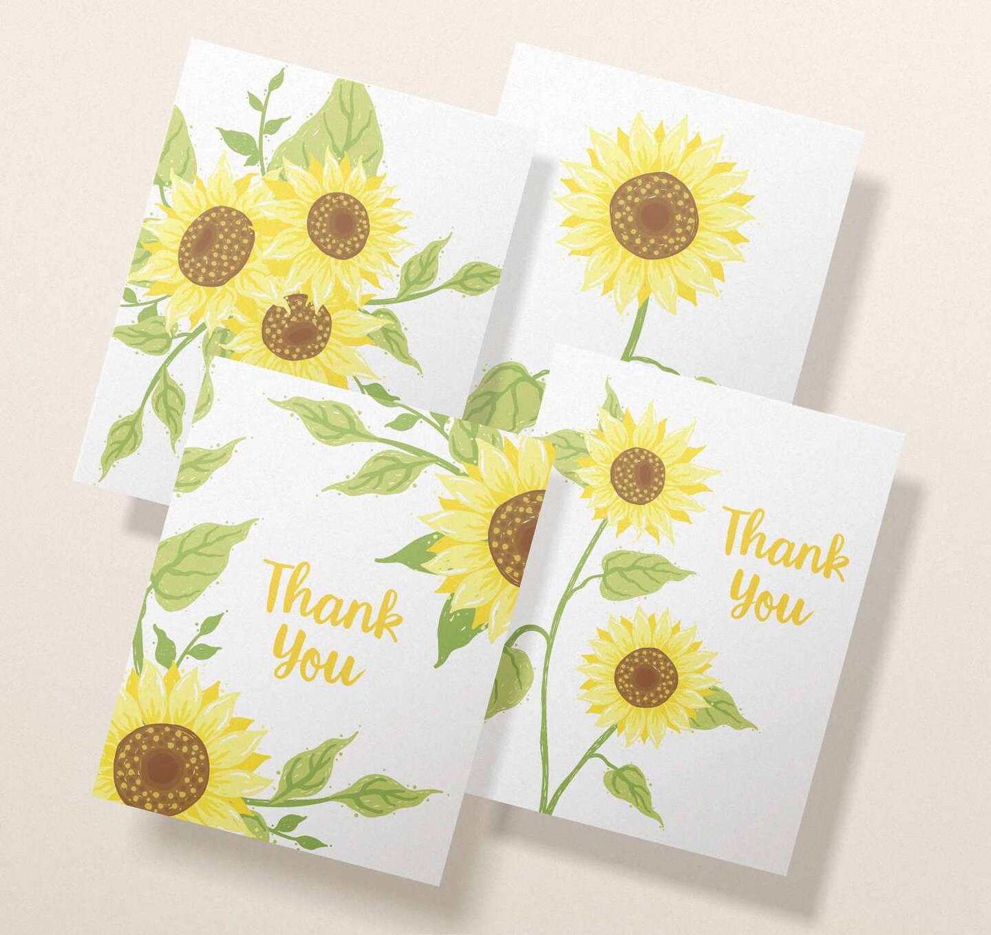Sunflower Thank You Cards | Eco-Friendly Stationary | Assorted Greeting Cards with Envelopes | 12, 24