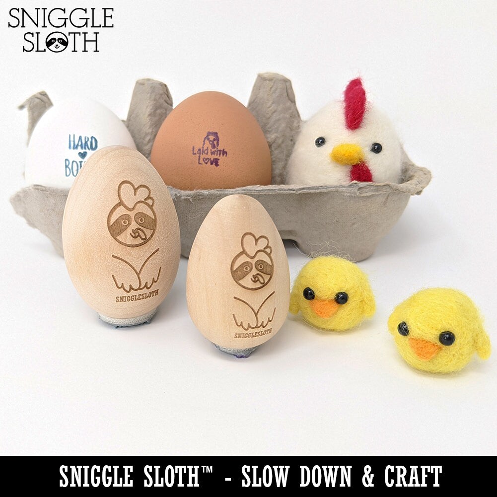Joy Cursive Text Chicken Egg Rubber Stamp