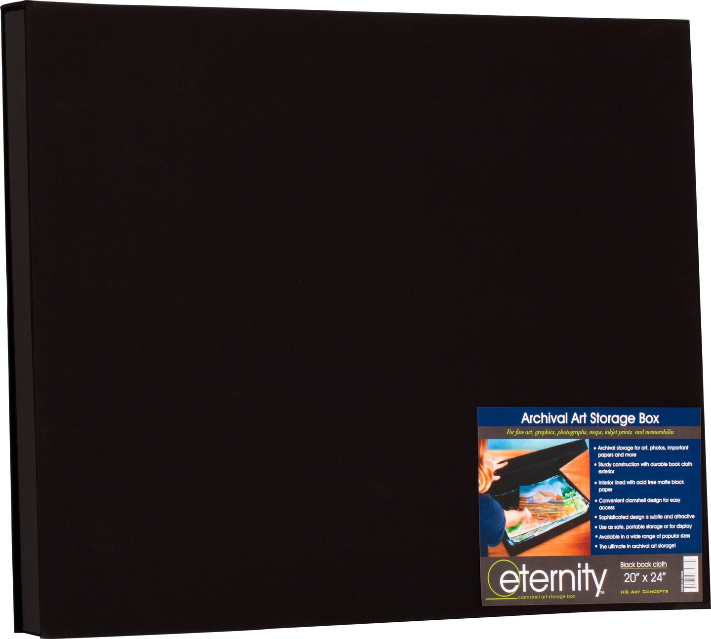 HG Art Concepts Eternity Archival Clamshell Photo Storage Box, Black - 24"x32" - For Storing Artwork, Photos & Documents Deluxe Acid-Free Sturdy & Lined With Archive-Quality Paper