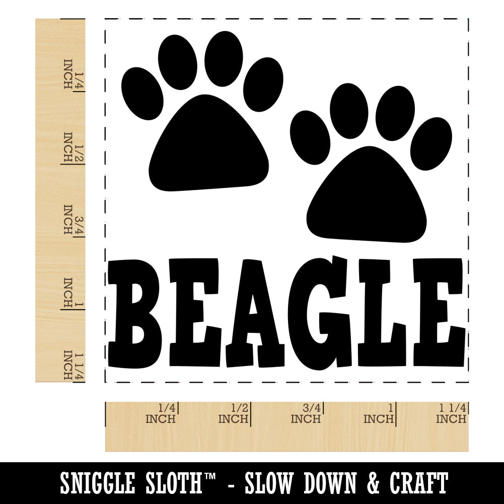 Beagle Dog Paw Prints Fun Text Square Rubber Stamp for Stamping Crafting