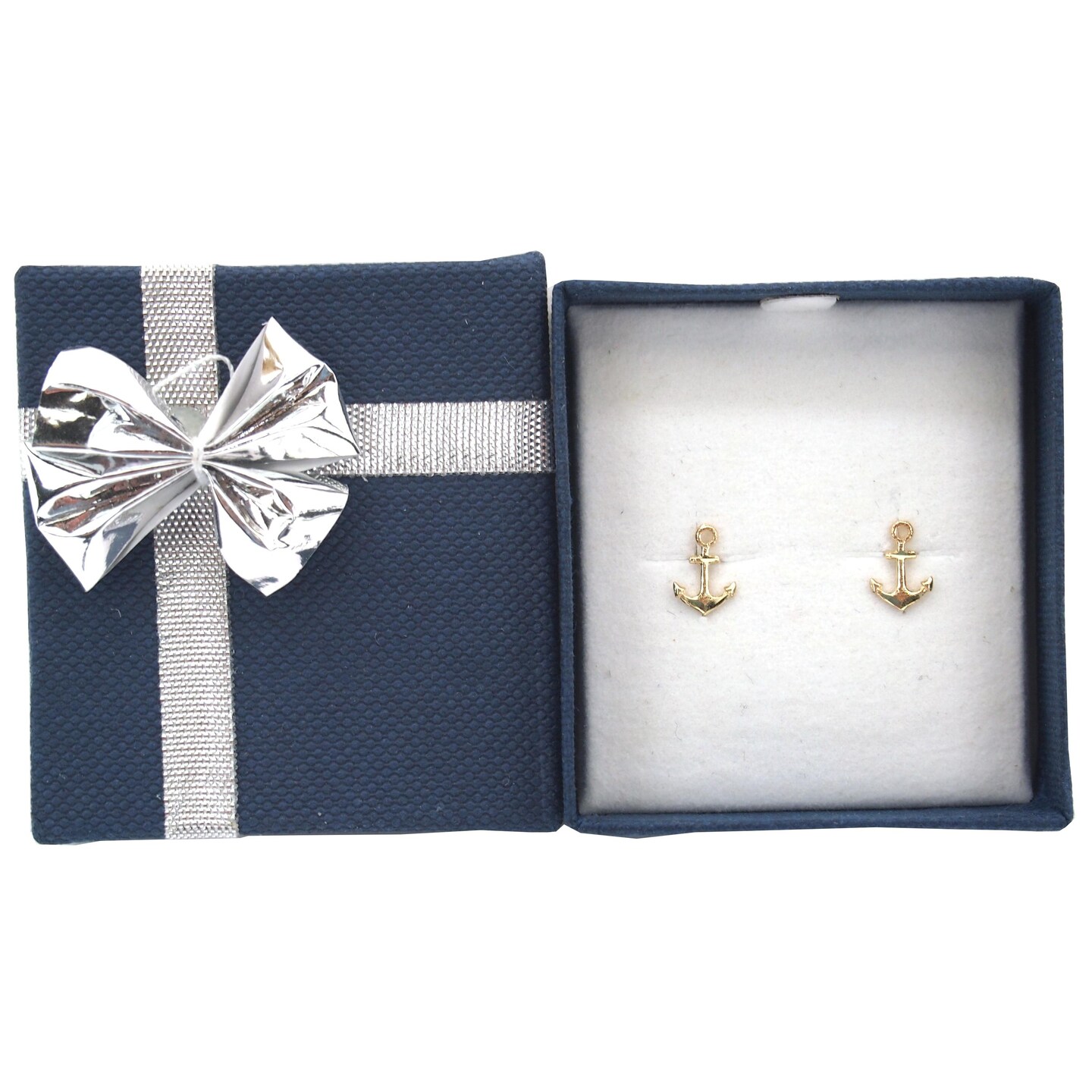 14K Yellow Gold Anchor Earrings with Bow Tie Gift Box