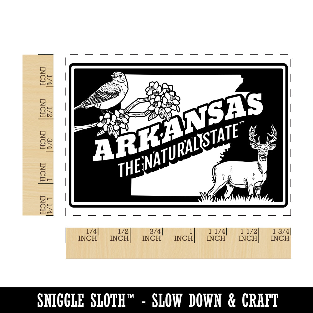 Arkansas Natural Apple Blossom Mockingbird White-tailed Deer United States Rectangle Rubber Stamp for Stamping Crafting