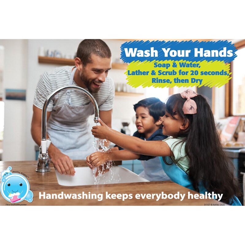 Healthy Bubbles&#x2122; Smart Poly&#x2122; Chart, Handwashing Keeps Everybody Healthy, 13&#x22; x 19&#x22;