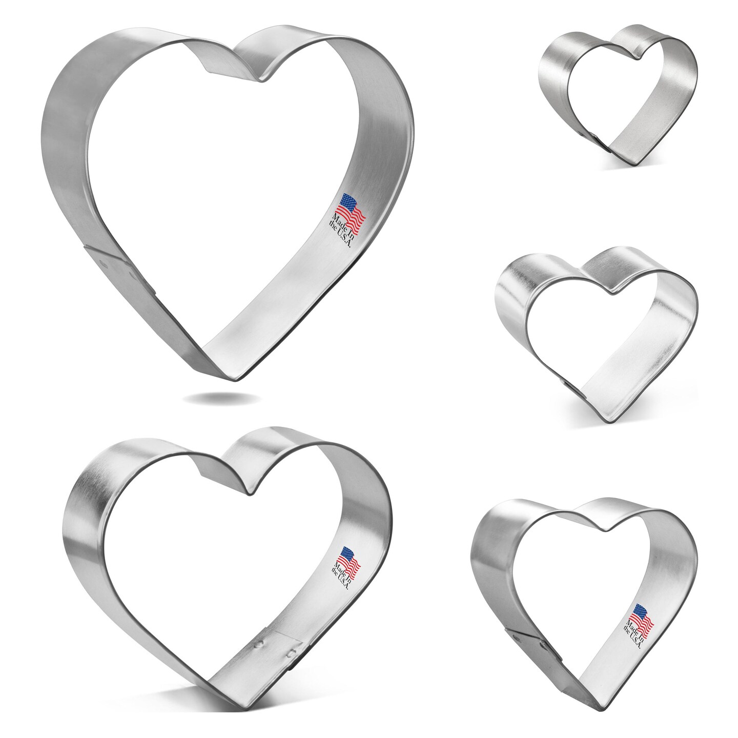 CookieCutter.com Heart 5 Piece Set, Sizes 1.5 in to 3.75 in Tin Plate Steel Handmade in the USA