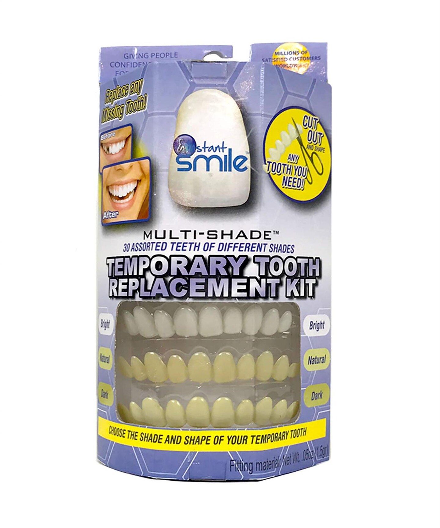 Instant Smile 30 Assorted Temporary Tooth Kit Deluxe 3 Shades Replacement Kit