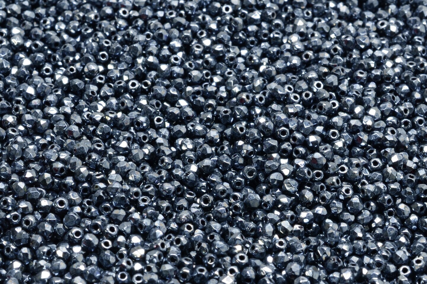 2mm Czech Fire Polish Beads, Jet Hematite, 50 pieces