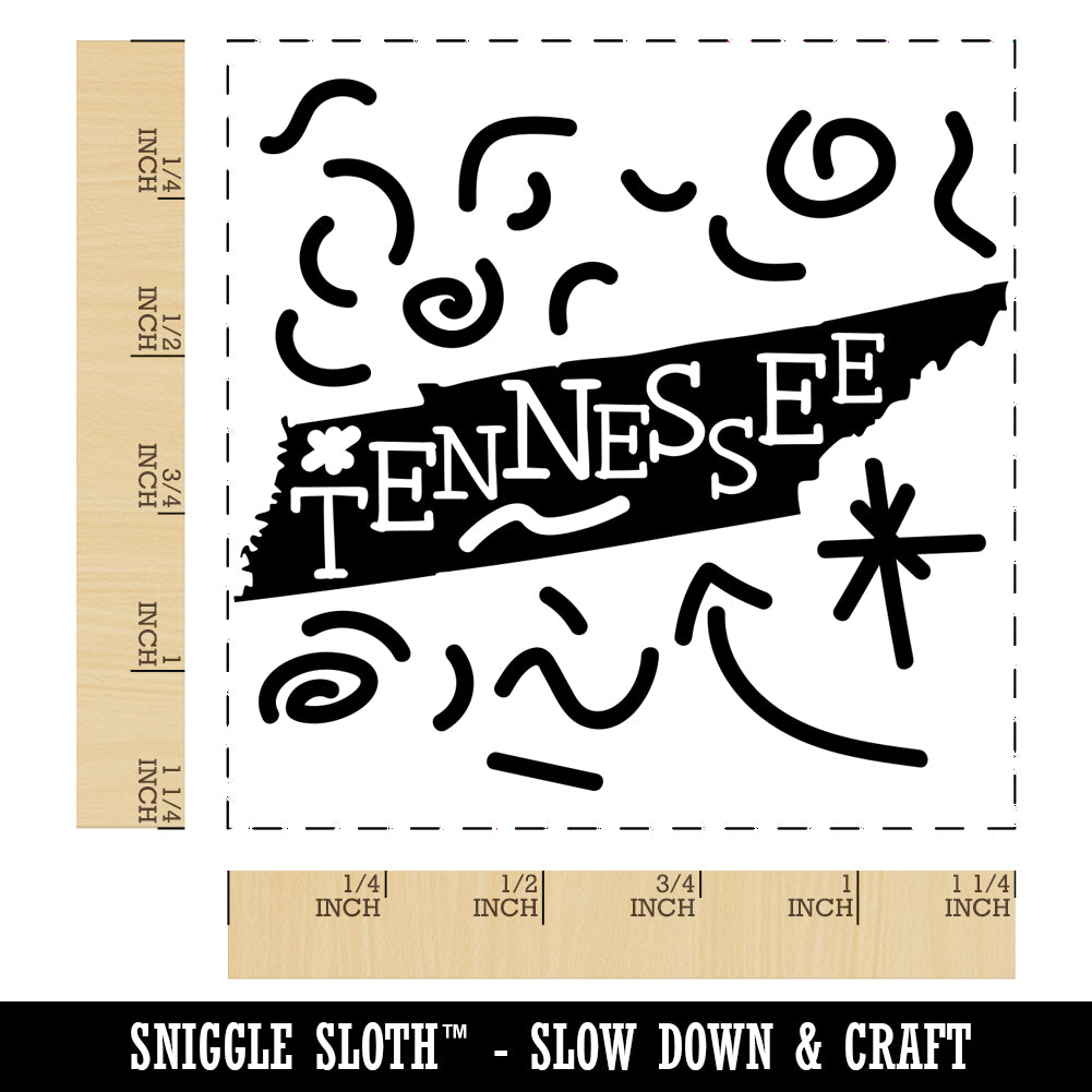 Tennessee State with Text Swirls Square Rubber Stamp for Stamping Crafting
