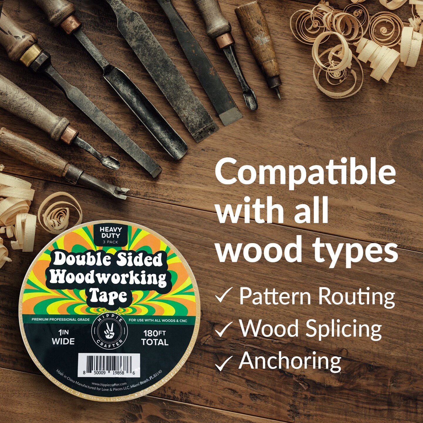 3 Pk Double Stick Tape Double Sided Woodworking Tape 1&#x22; inch Wide Wood Tape for Woodworkers CNC Machines Routing Templates Strong Heavy Duty 60 Feet Each (180FT Total)