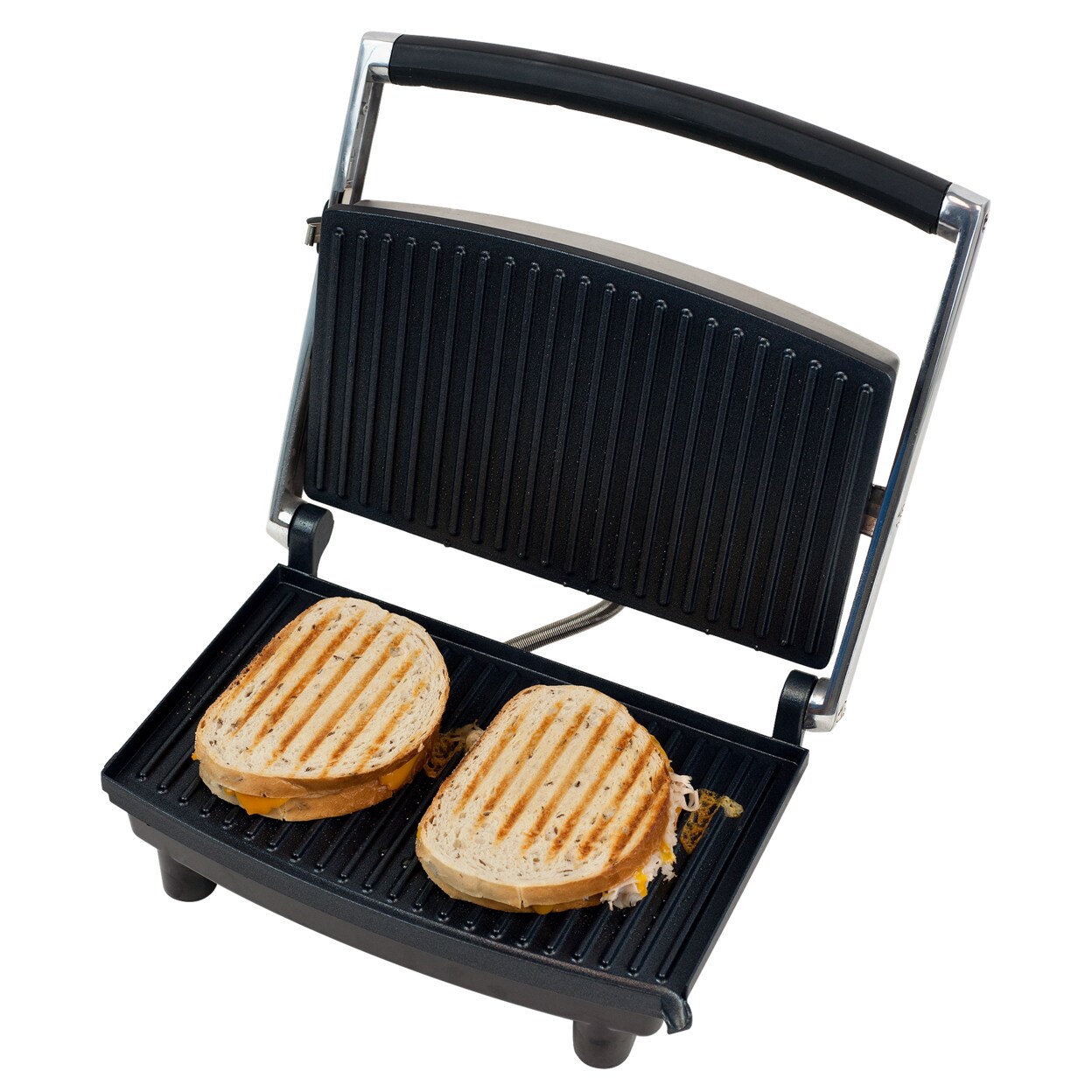 Chef Buddy Non-Stick Grill And Panini Press Brushed Steel 10.75 X 6.75 Inch