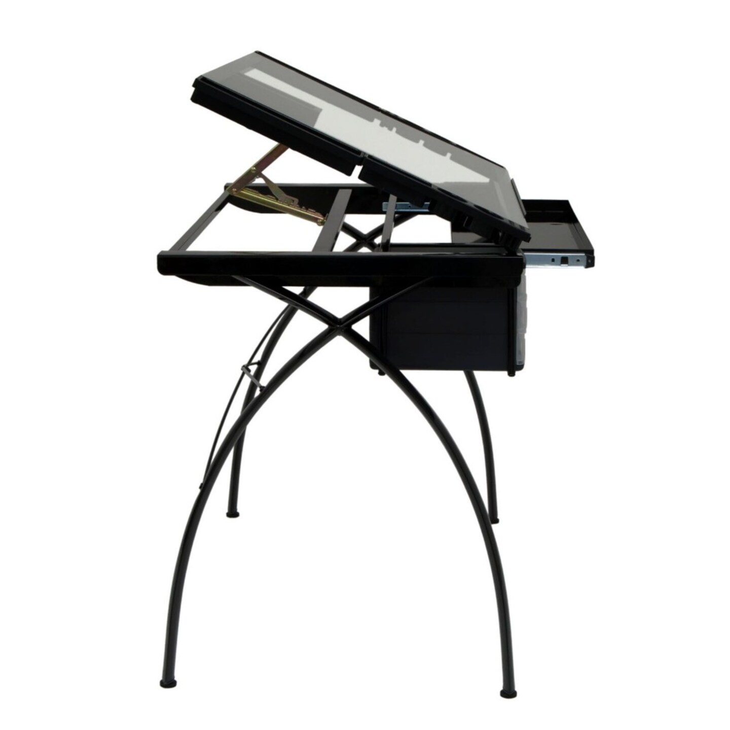 Futura Craft/Drawing Table With Adjustable Top In Black / Clear Glass