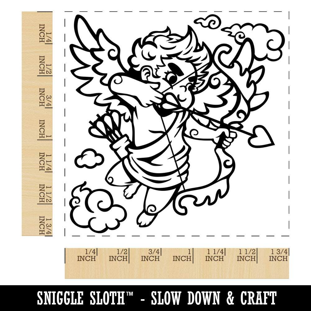 Cupid Shooting Love Arrow for Valentine&#x27;s Day Square Rubber Stamp for Stamping Crafting