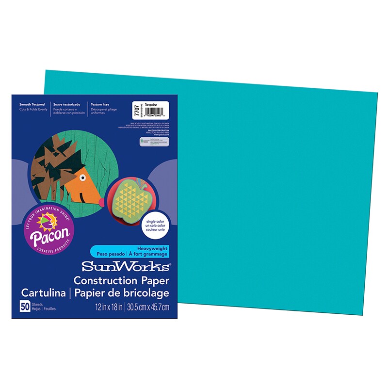Construction Paper, Turquoise, 12&#x22; x 18&#x22;, 50 Sheets
