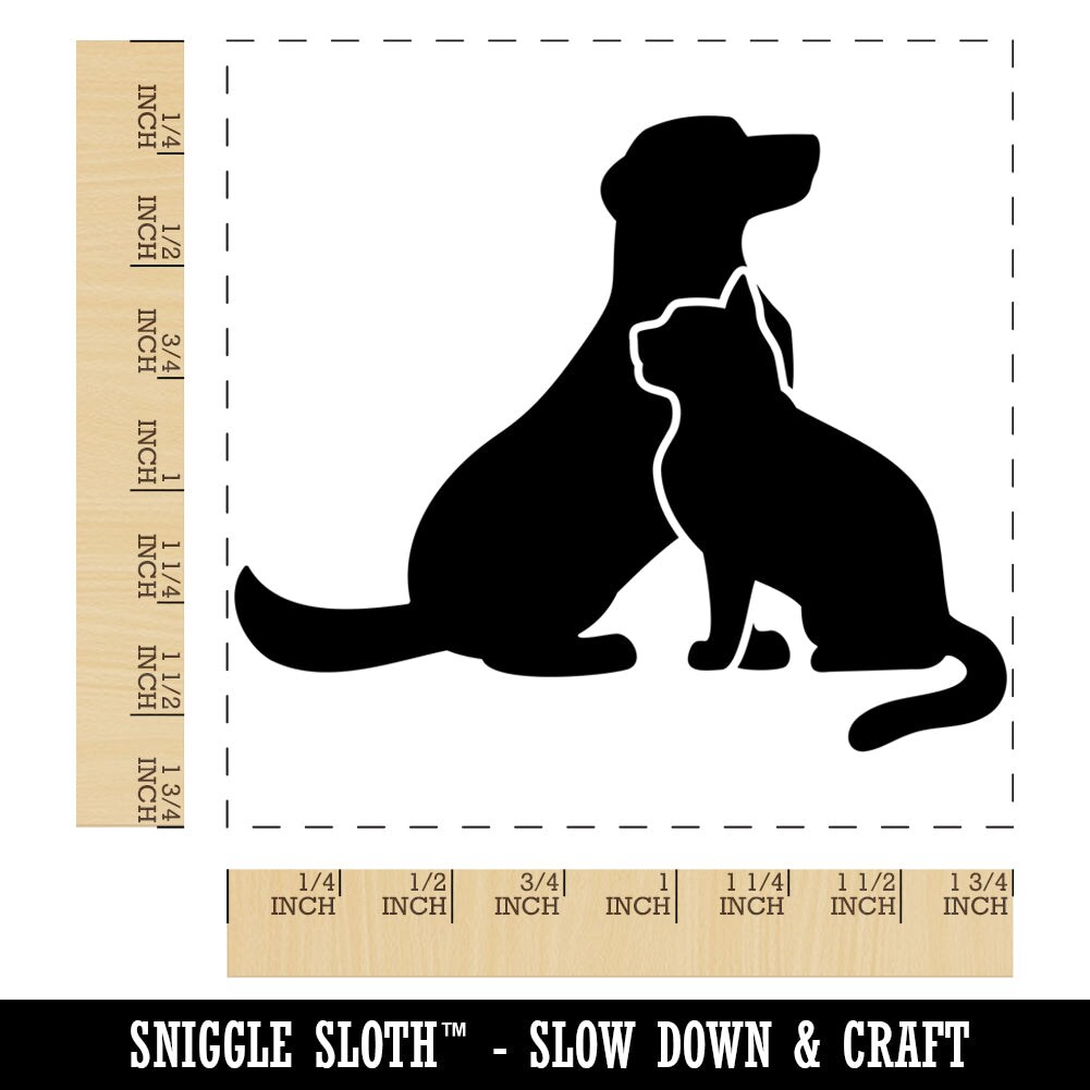Cat and Dog Sitting Together Pet Square Rubber Stamp for Stamping Crafting