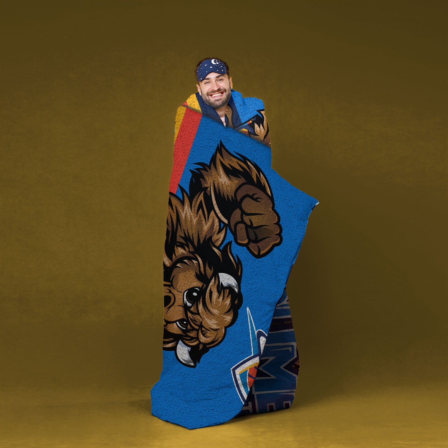 Sleep Squad Oklahoma City Thunder Rumble The Bison Mascot 60” x 80” Raschel Plush Basketball Blanket