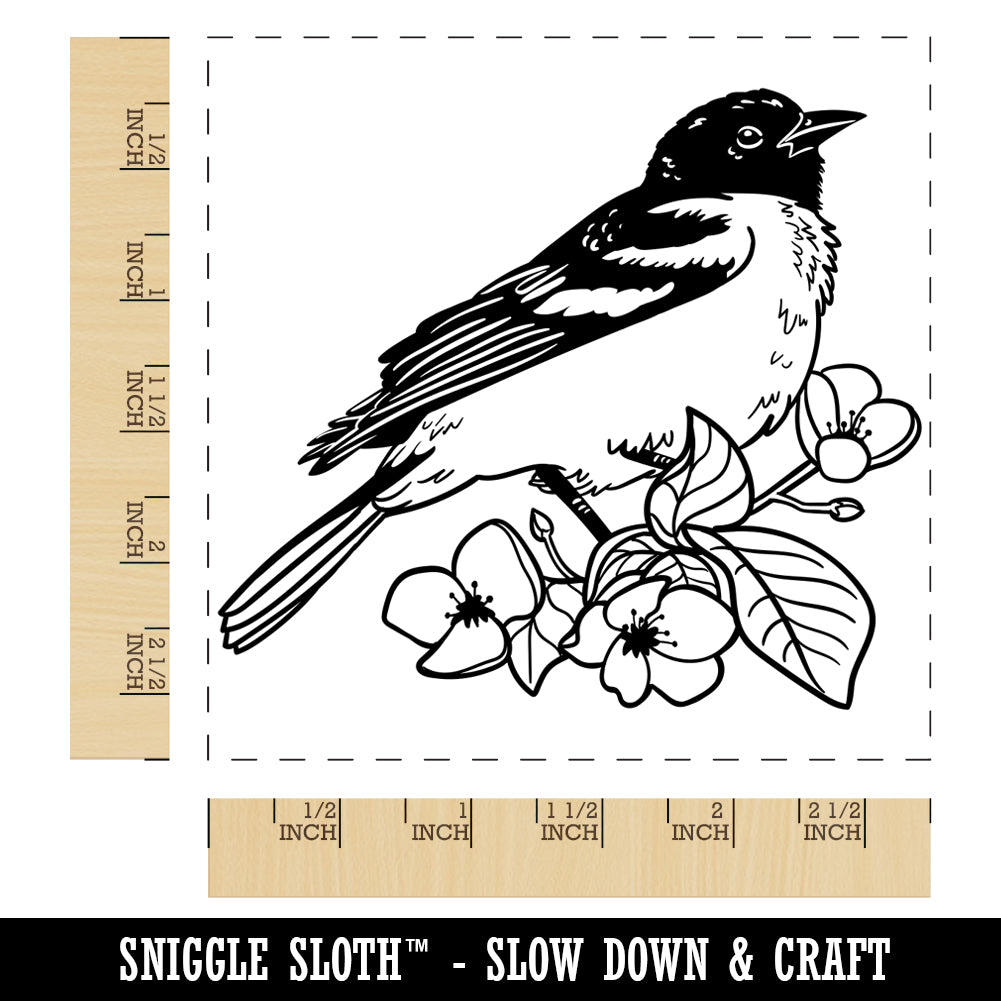 Baltimore Oriole Bird in Flowering Tree Square Rubber Stamp for Stamping Crafting