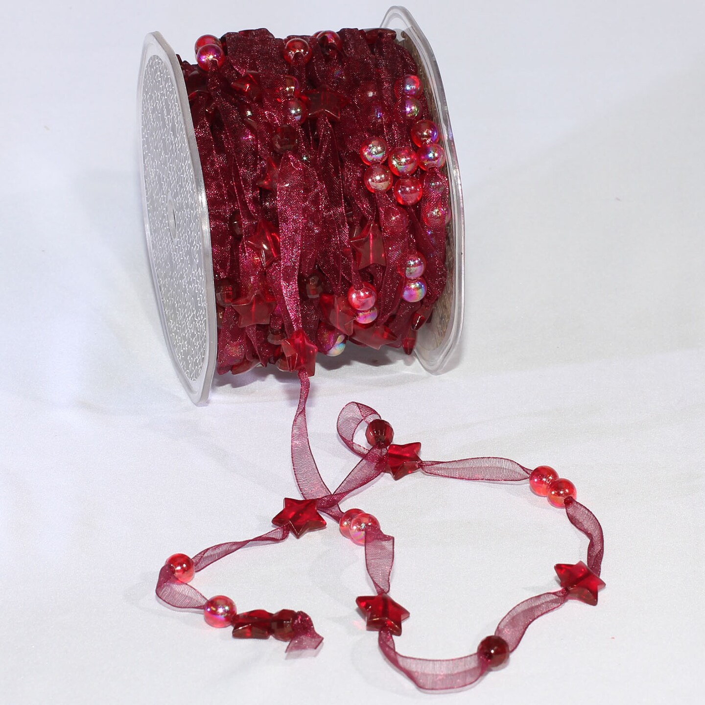 The Ribbon People Burgundy Narrow Organdy with Stars Tulle Craft Ribbon 0.25&#x22; x 27 Yards