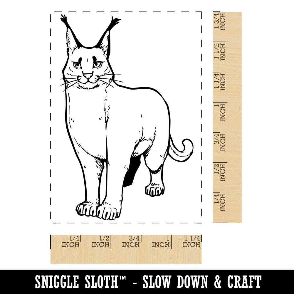 Caracal Tufted Ears Wild Cat Rectangle Rubber Stamp for Stamping Crafting