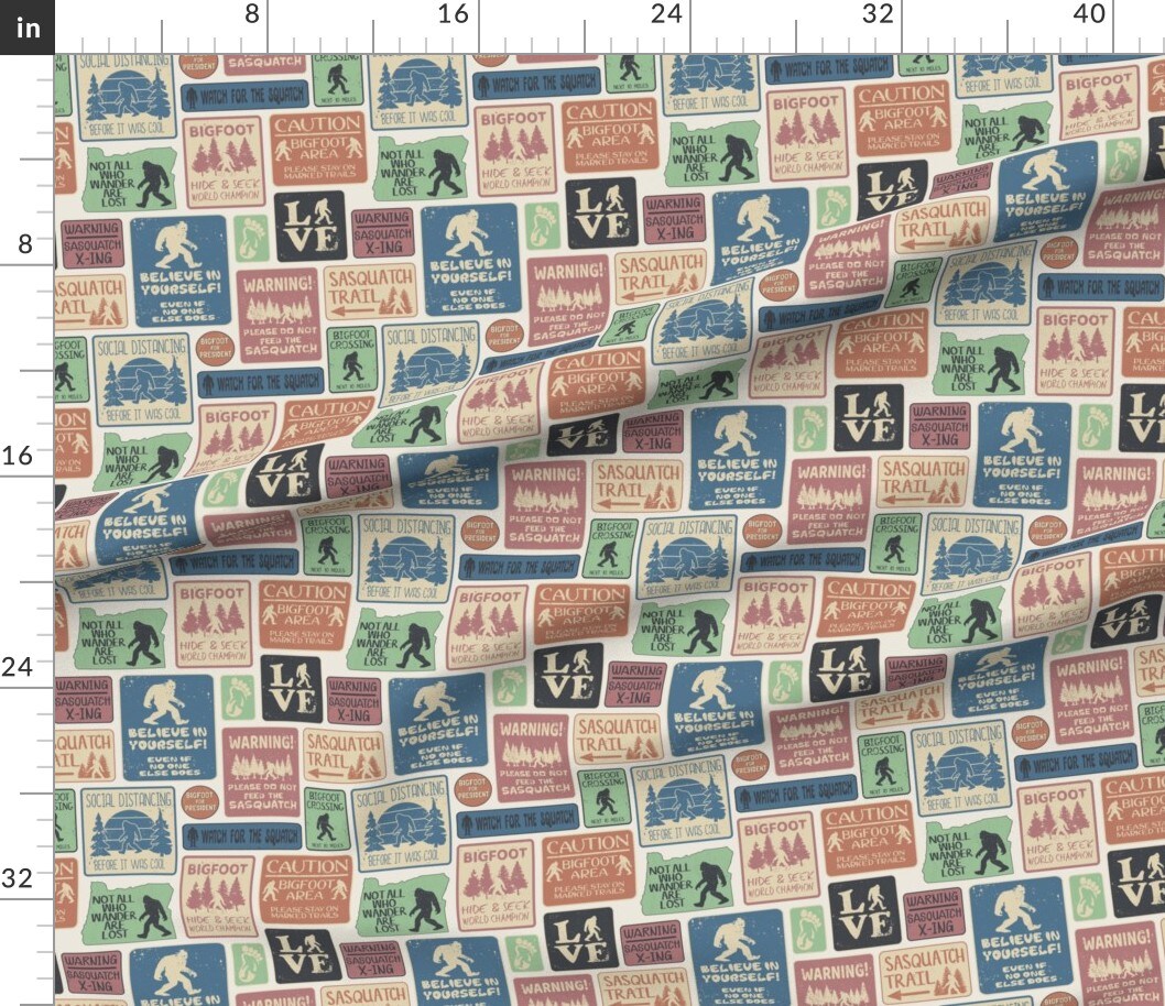 Petal Signature Cotton by the Yard or Fat Quarter Bigfoot Vintage Sign Folklore Sasquatch Cryptozoology Custom Printed Fabric by Spoonflower