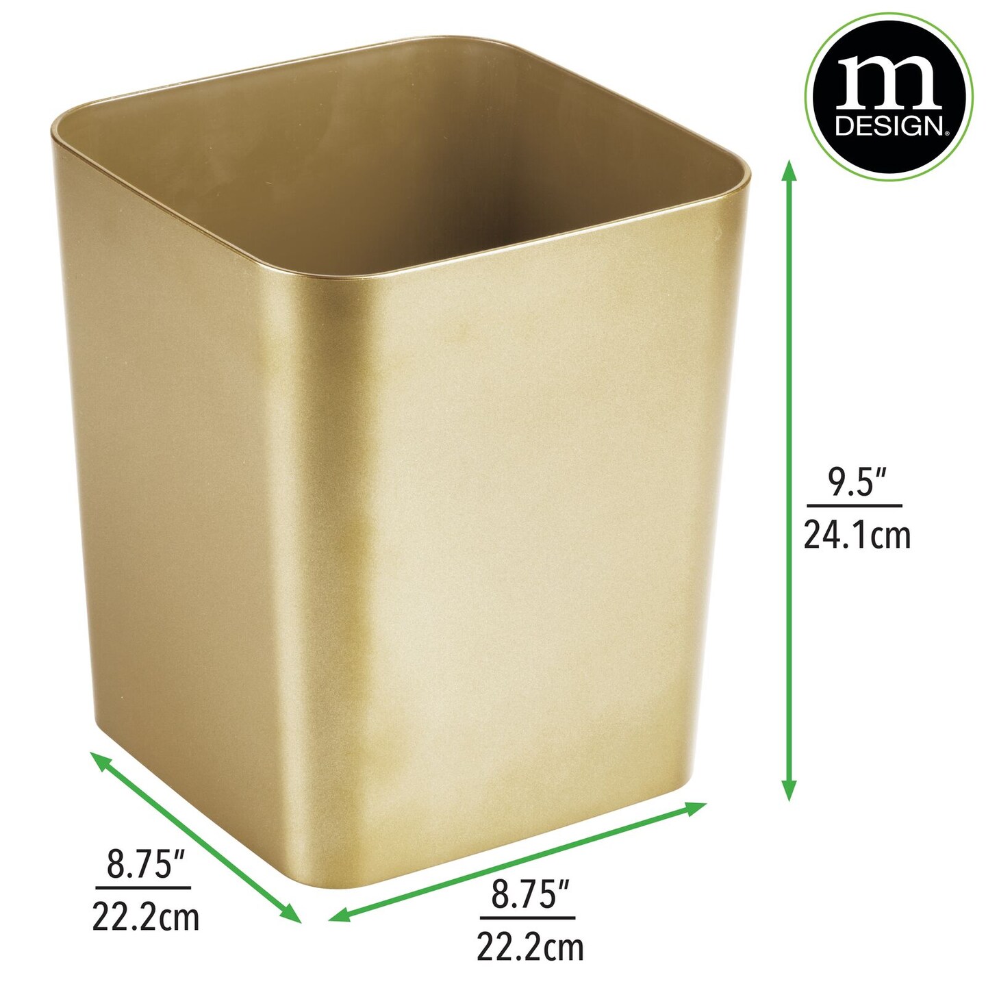 mDesign Metal Square Small Trash Can Wastebasket Garbage Bin