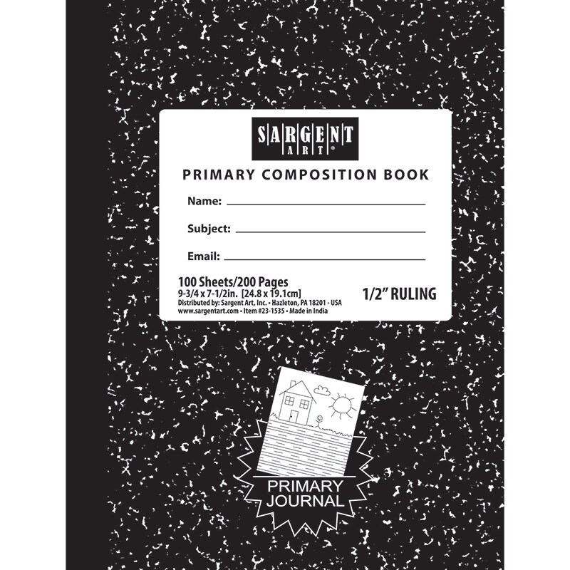 Primary Wide Ruled Composition Hard Cover Notebook, 7.5" X 9.75", 100 Sheets