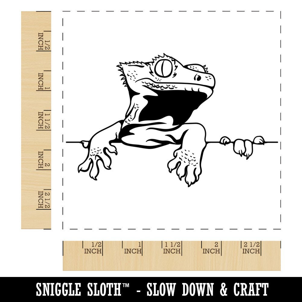 Crested Gecko on Ledge Lizard Square Rubber Stamp for Stamping