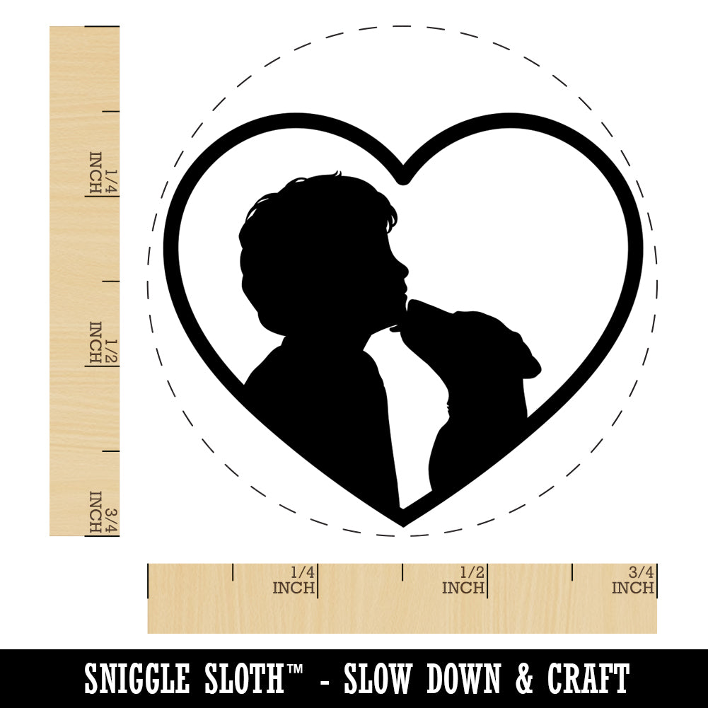 Dog Licking Boy&#x27;s Face Heart Love Rubber Stamp for Stamping Crafting Planners