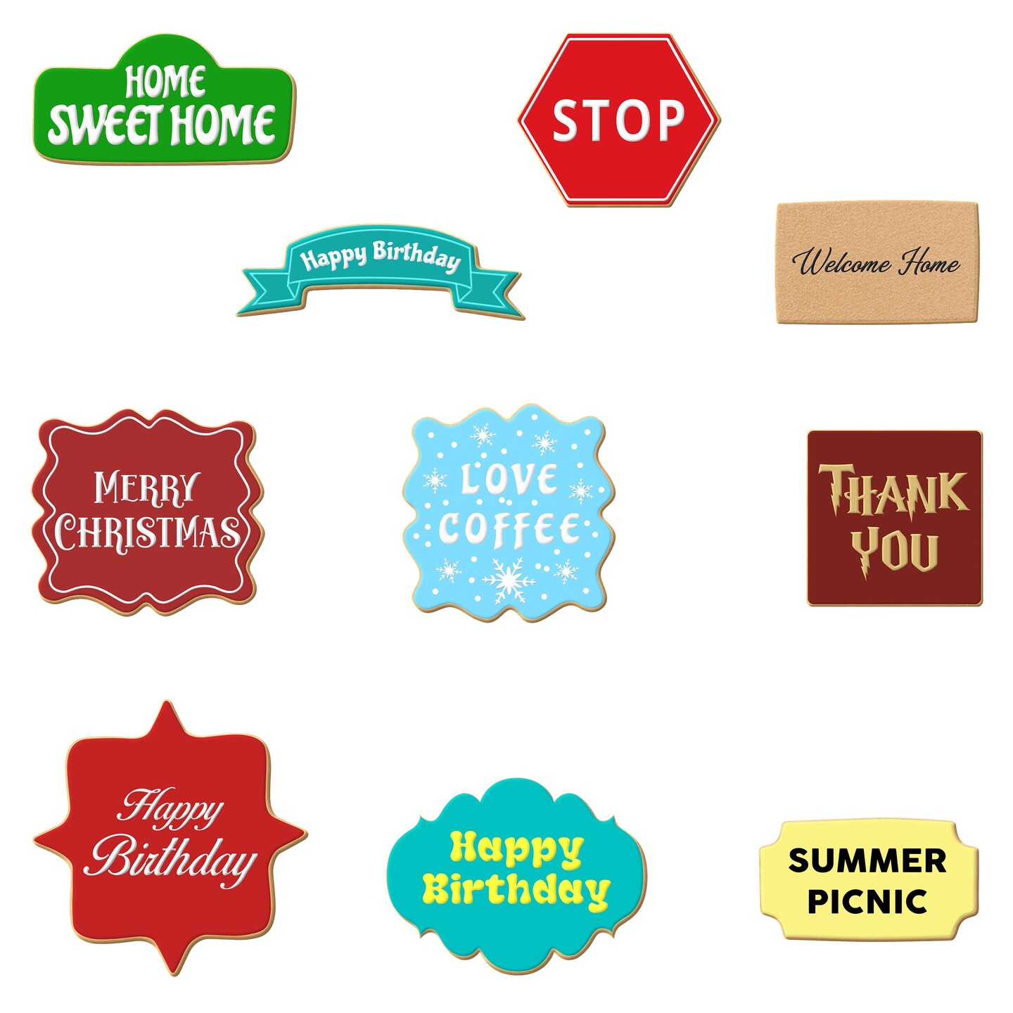 CookieCutter.com Frames & Plaques Cookie Cutter 10 Pc Set, 3 - 5 in Banner Tin Plate Steel, USA