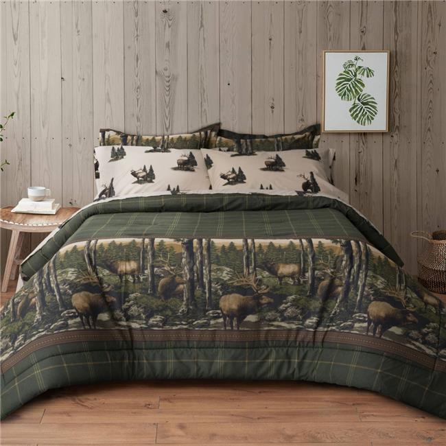 Blue Ridge Trading 07181600092BRT Rocky Mountain Elk Complete Bedding Set&#x26;#44; Green - Queen Size