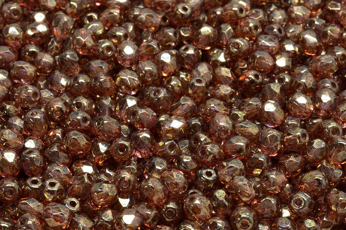 4mm Czech Fire Polish Beads, Crystal Senegal Brn/Vio, 50 pieces