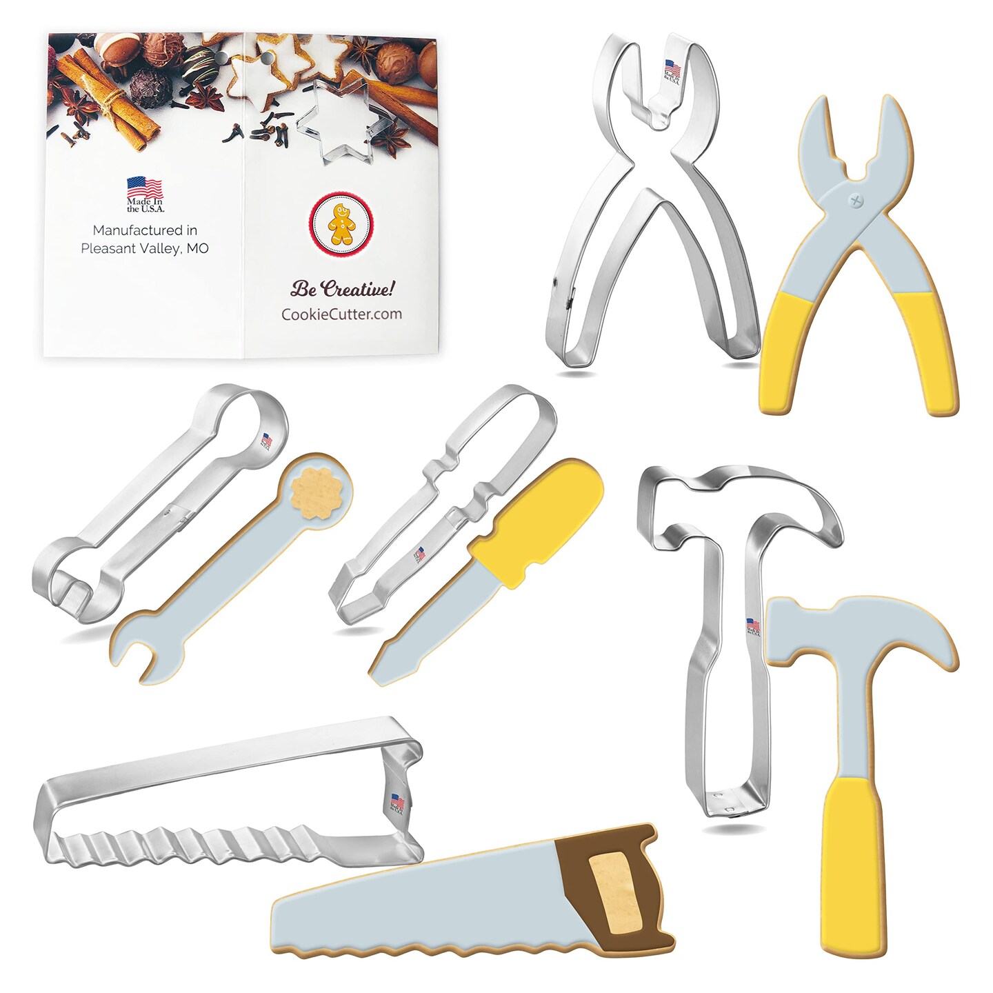 CookieCutter.Com Tool Cookie Cutter 5 Pc Set – 4 in Screw Driver, 4 in Wrench, 4.5 in Pliers, 4.75 in Hammer, 5.25 in Saw