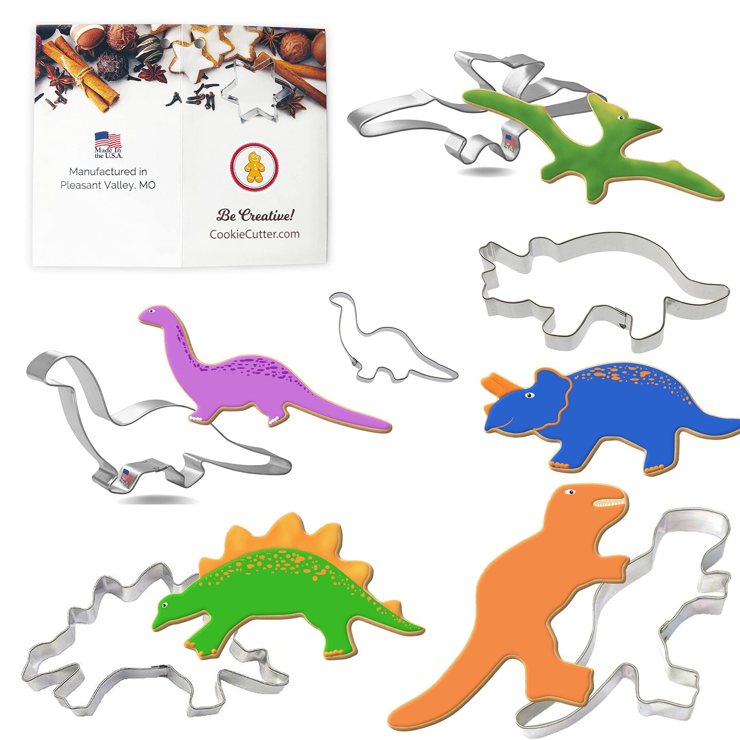 CookieCutter.Com Dinosaur 6 Pc Set, various sizes, Made in USA