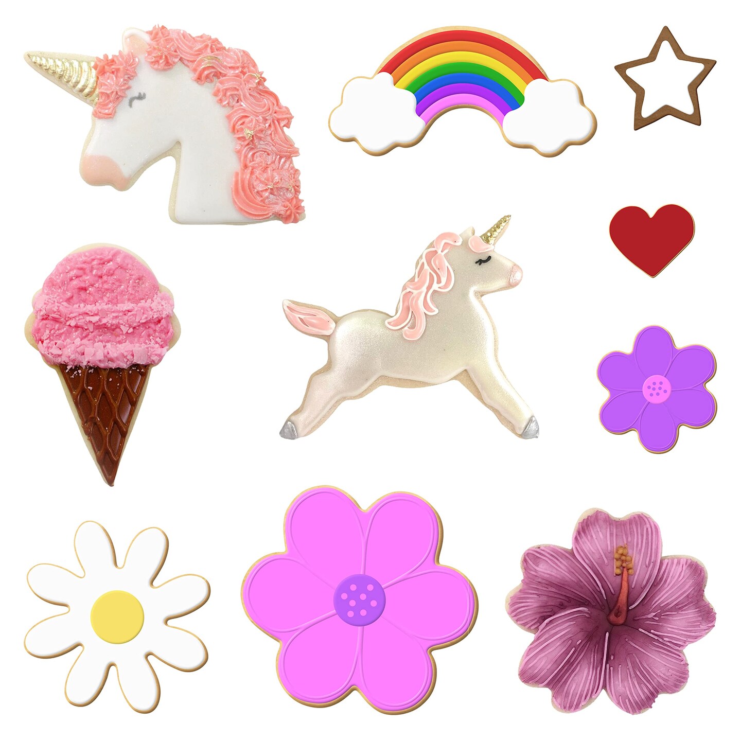 CookieCutter.Com Unicorn Birthday Baby Shower Cookie Cutter 10 Pc Set HS0456 with Recipe Card. USA Made