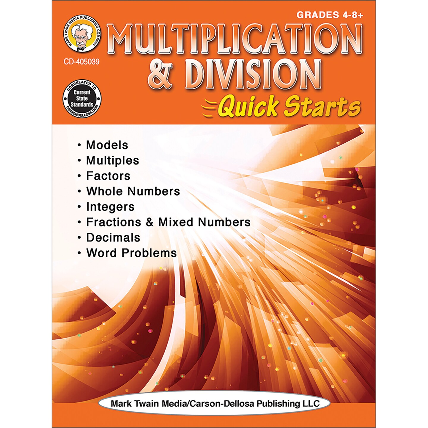 Mark Twain Media Grades 4-8 Multiplication & Division Math Workbook,  Models, Multiples, Factors, Whole Numbers, Integers, Fractions, Decimals,  and Word Problem Practice (64 pgs) | Michaels