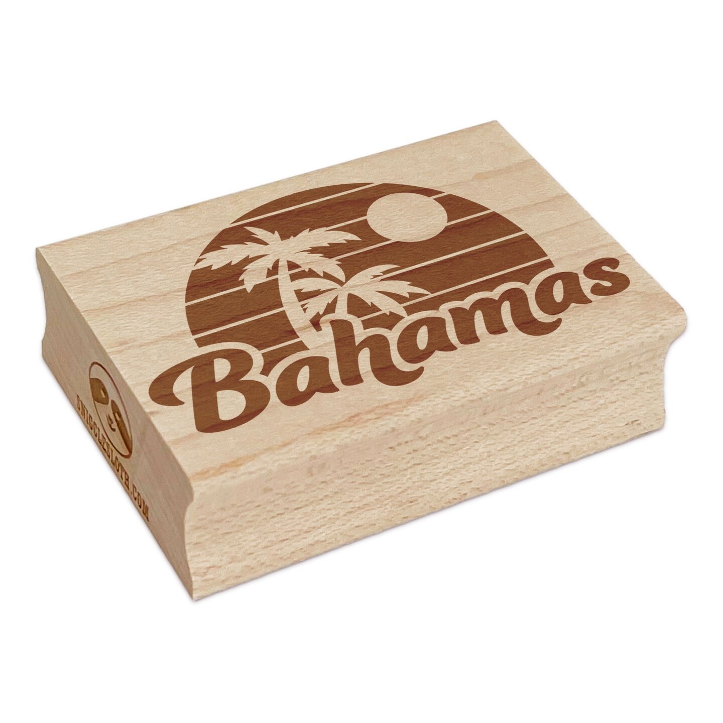 Bahamas Destination Tropical Sunset with Palm Trees Rectangle Rubber Stamp for Stamping Crafting