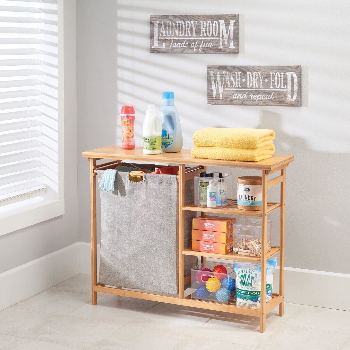mDesign Bamboo Freestanding Laundry Furniture Storage & Hamper