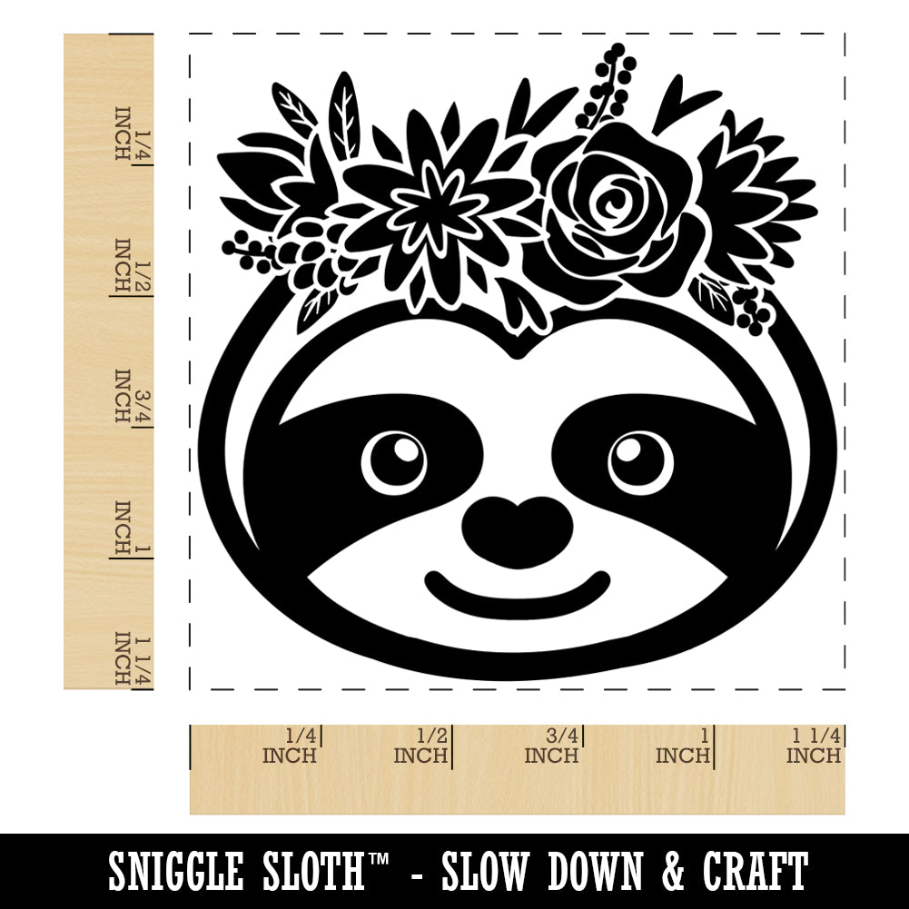 Sloth Wearing a Flower Crown Square Rubber Stamp for Stamping Crafting ...