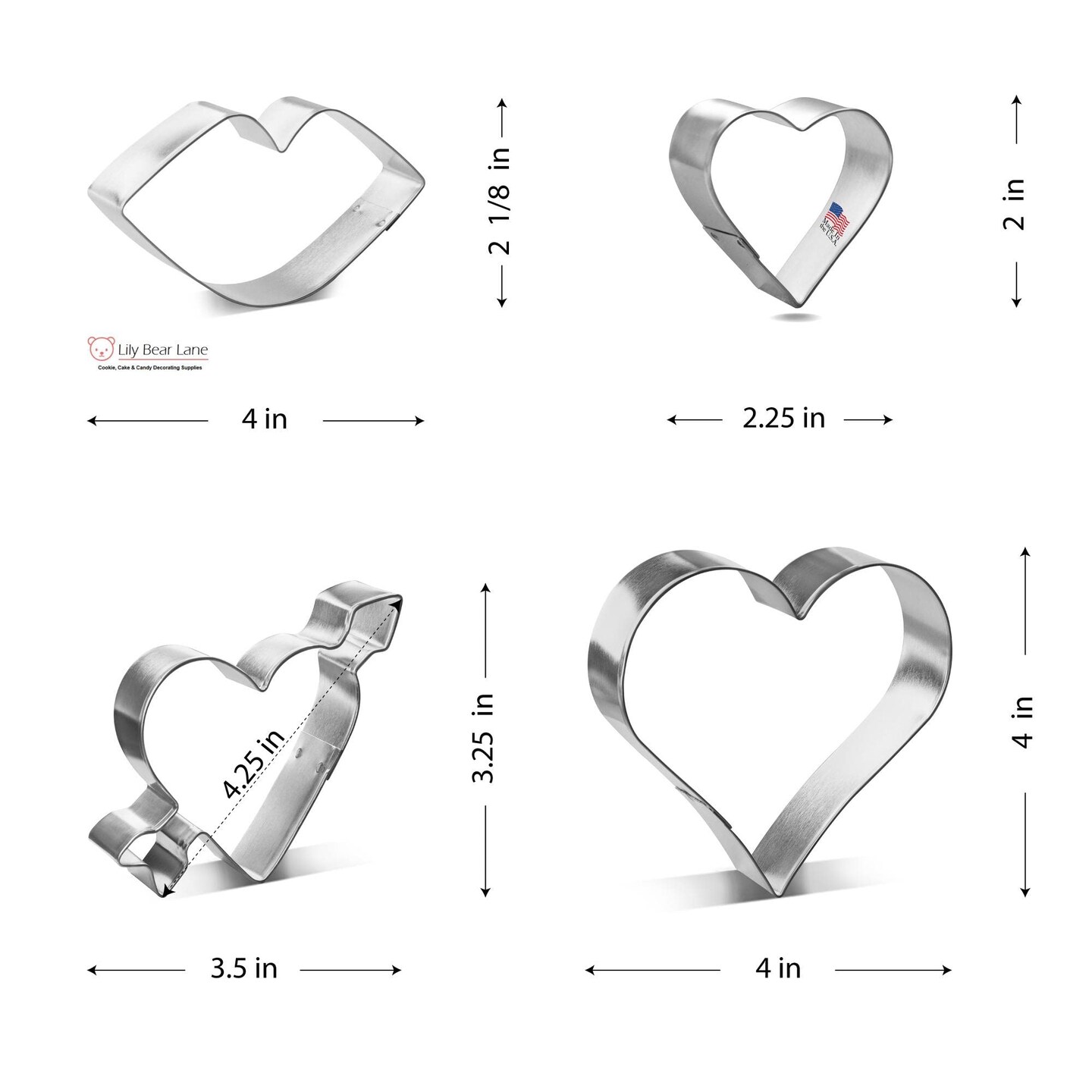 Kiss From The Heart Cookie Cutters 4 Pc Set HS0470- CookieCutter.Com - USA Tin Plated Steel