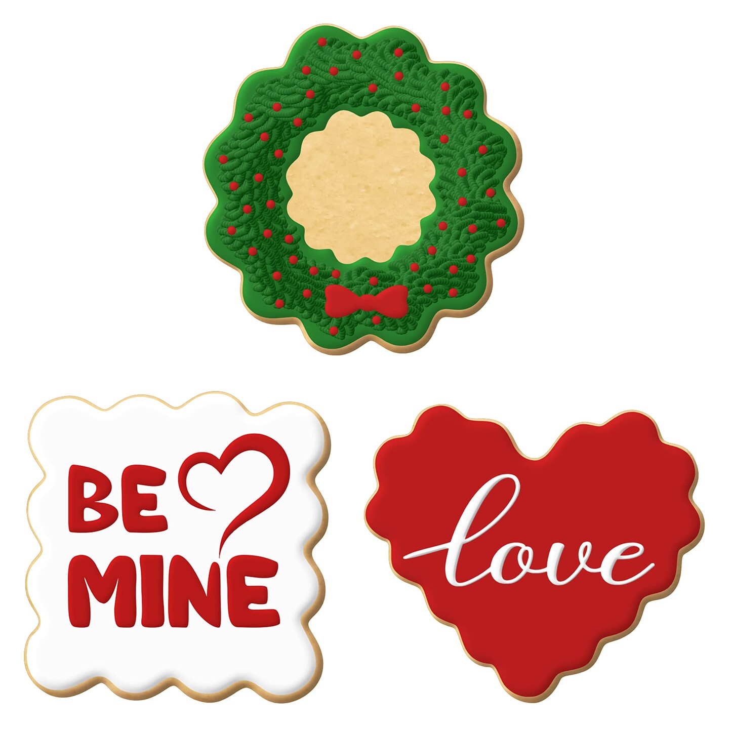 CookieCutter.com Mini Fluted Heart Round Square Cookie Cutter 3 Pc Set HS0468 - USA Made