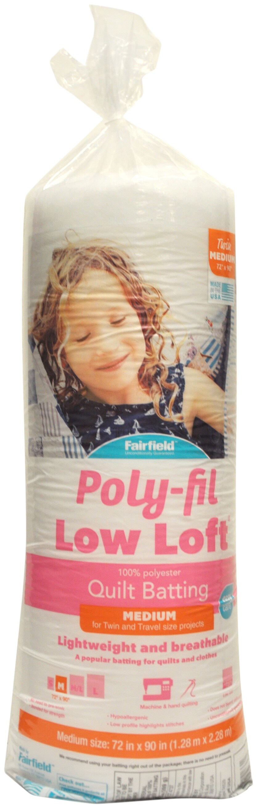 Fairfield Low-Loft Bonded Polyester Batting-Twin Size 72&#x22;X90&#x22;