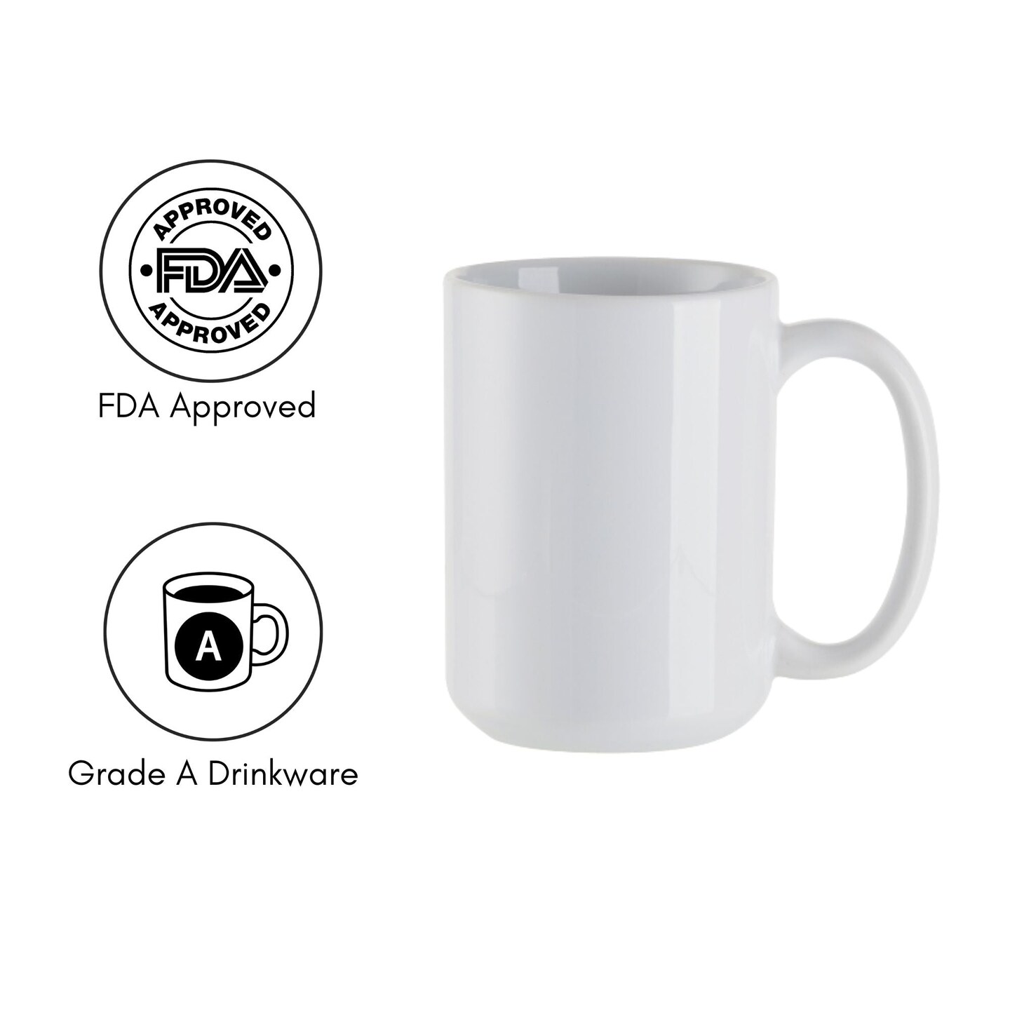 15oz White Ceramic Sublimation Mugs - 6 Pack