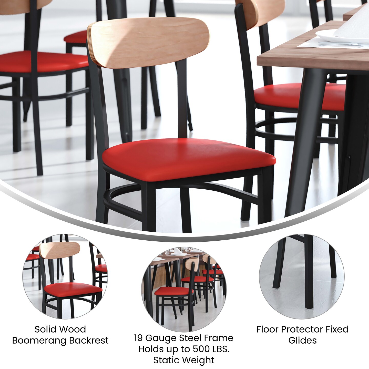 Emma and Oliver Yara Industrial Dining Chair with Rolled Steel Frame and Solid Wood Seat - 500 lbs. Static Weight Capacity
