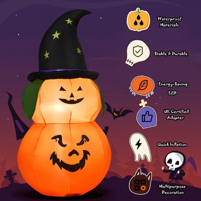Happy Halloween Inflatable Pumpkin With LED Lights Spooky Ghost Yard Decoration
