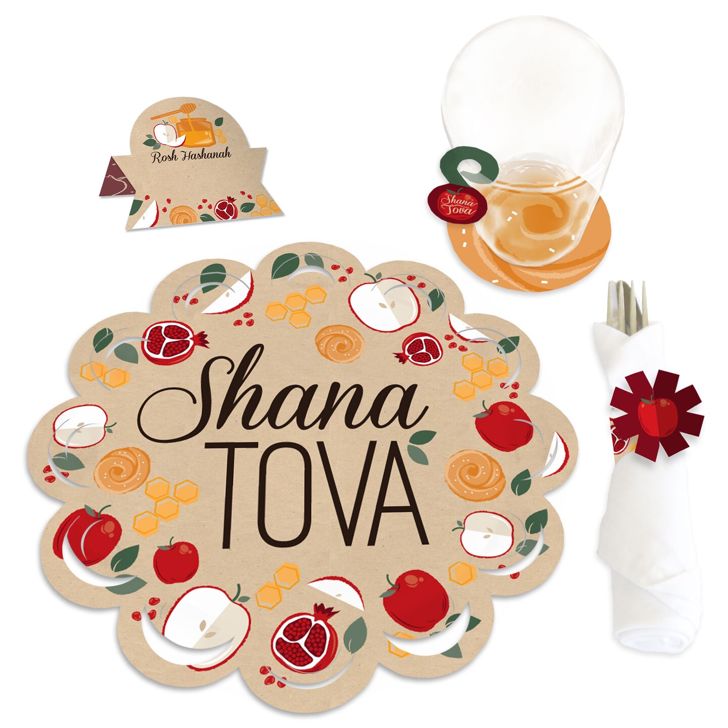 Big Dot of Happiness Rosh Hashanah - Jewish New Year Party Paper Charger and Table Decorations - Chargerific Kit - Place Setting for 8