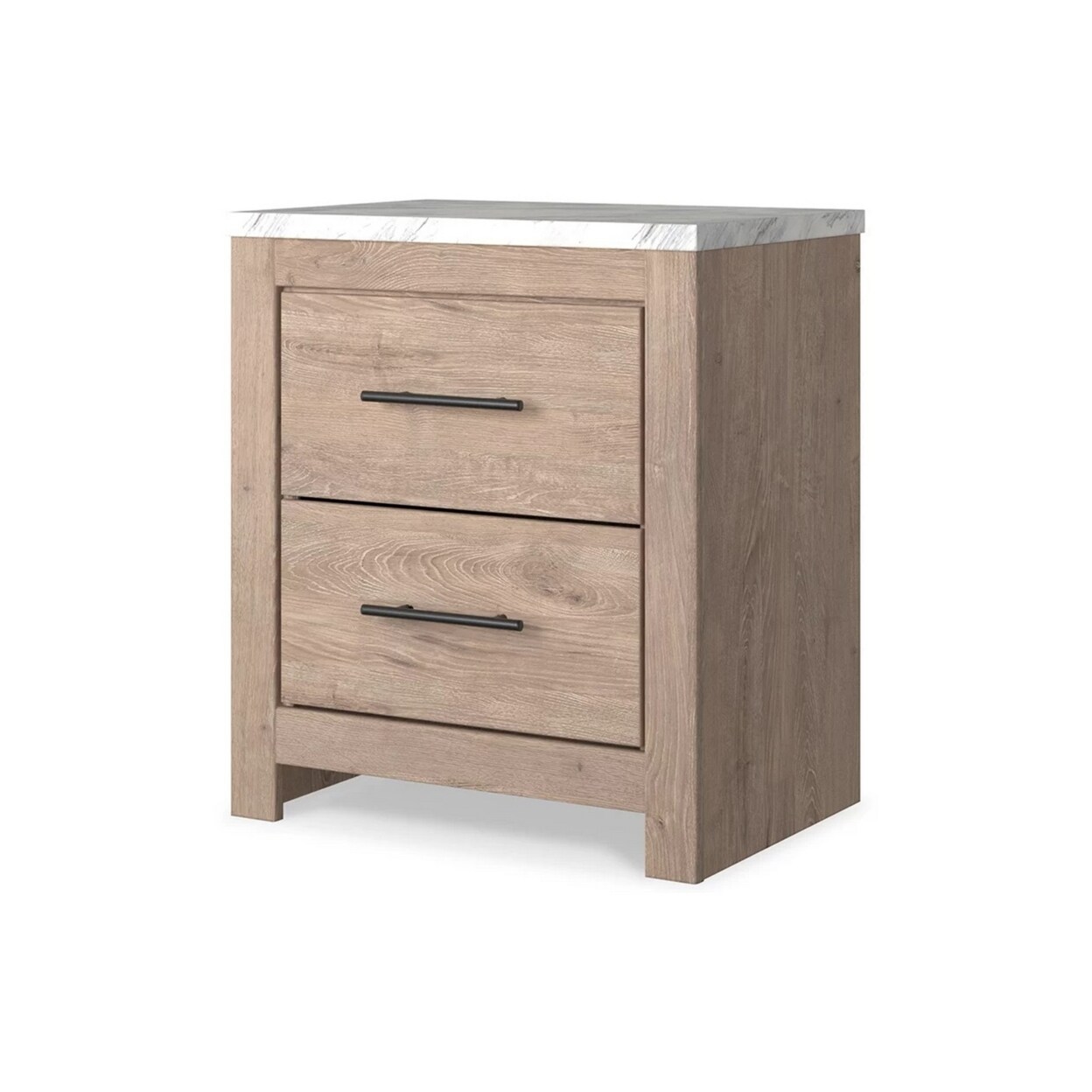 Saltoro Sherpi Ariel 25 Inch Rustic Wood Nightstand, 2 Drawers, White Marble Top, Brown-