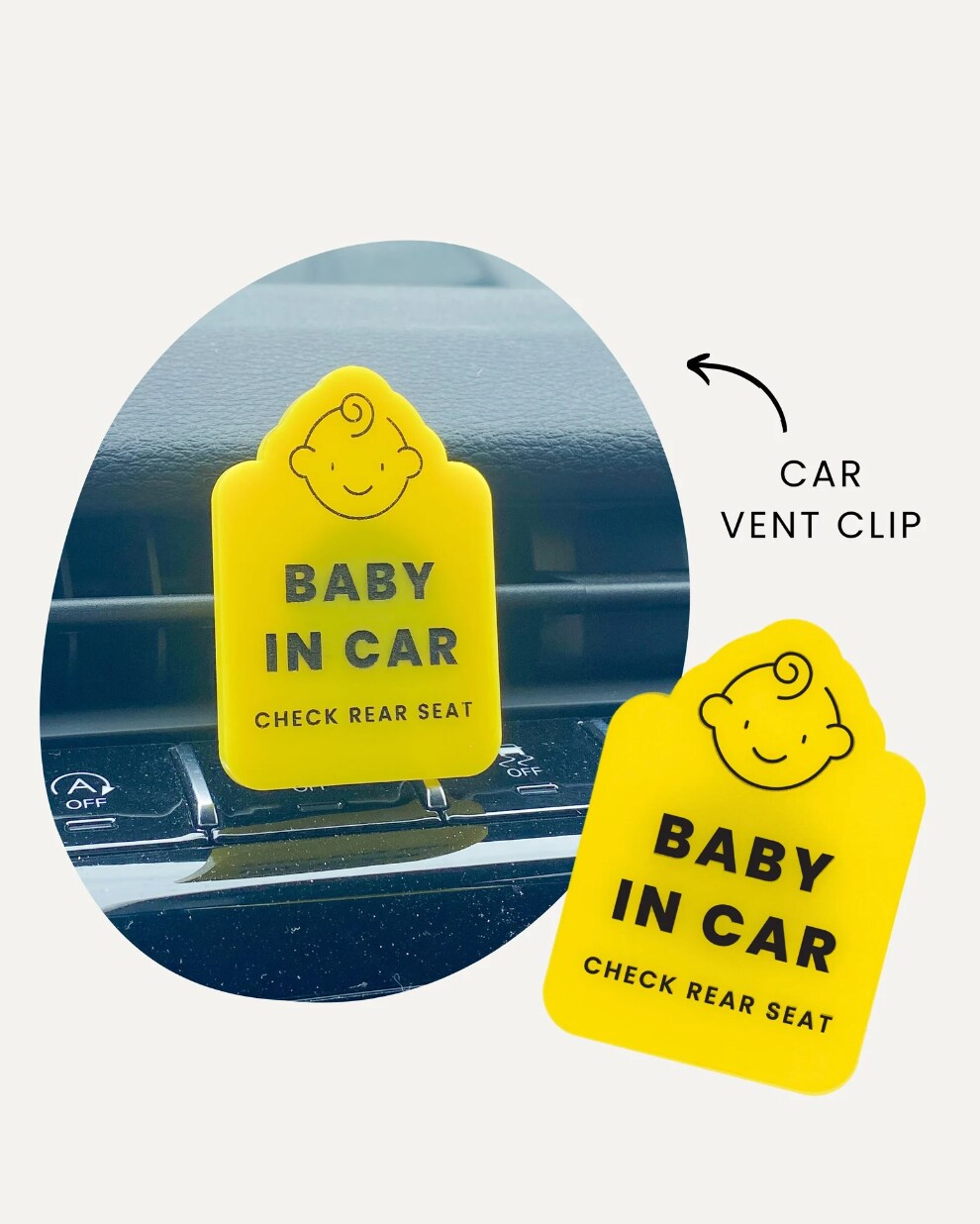 Baby In Car Seat Reminder Vent Clip | MakerPlace by Michaels, image size:865x1080