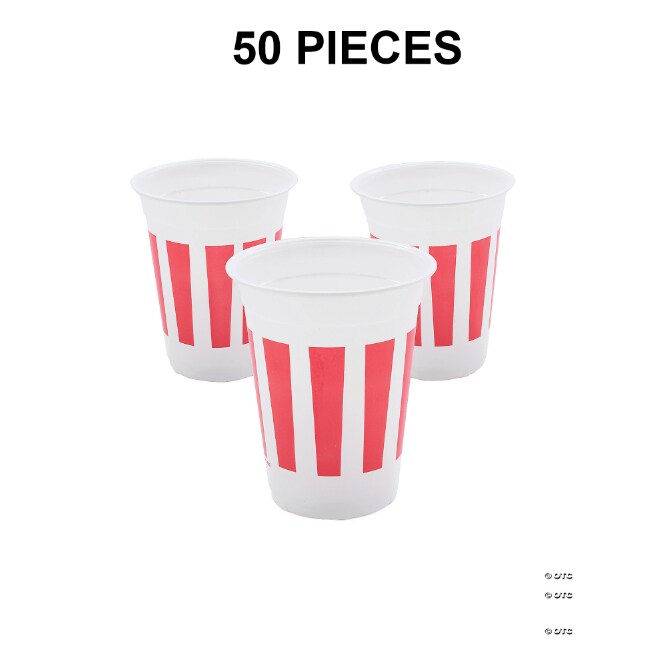 16 oz. Bulk 50 Ct. Carnival Red &#x26; White Stripe Disposable BPA-Free Plastic Cups