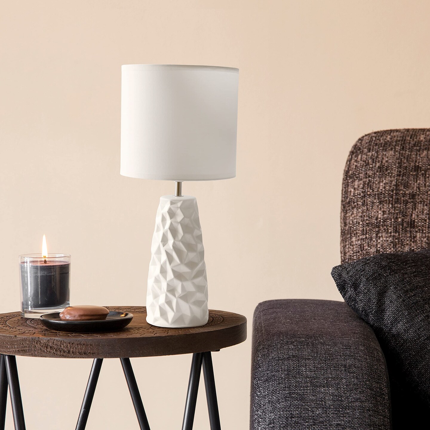 Simple Designs Sculpted Ceramic Table Lamp, Off White