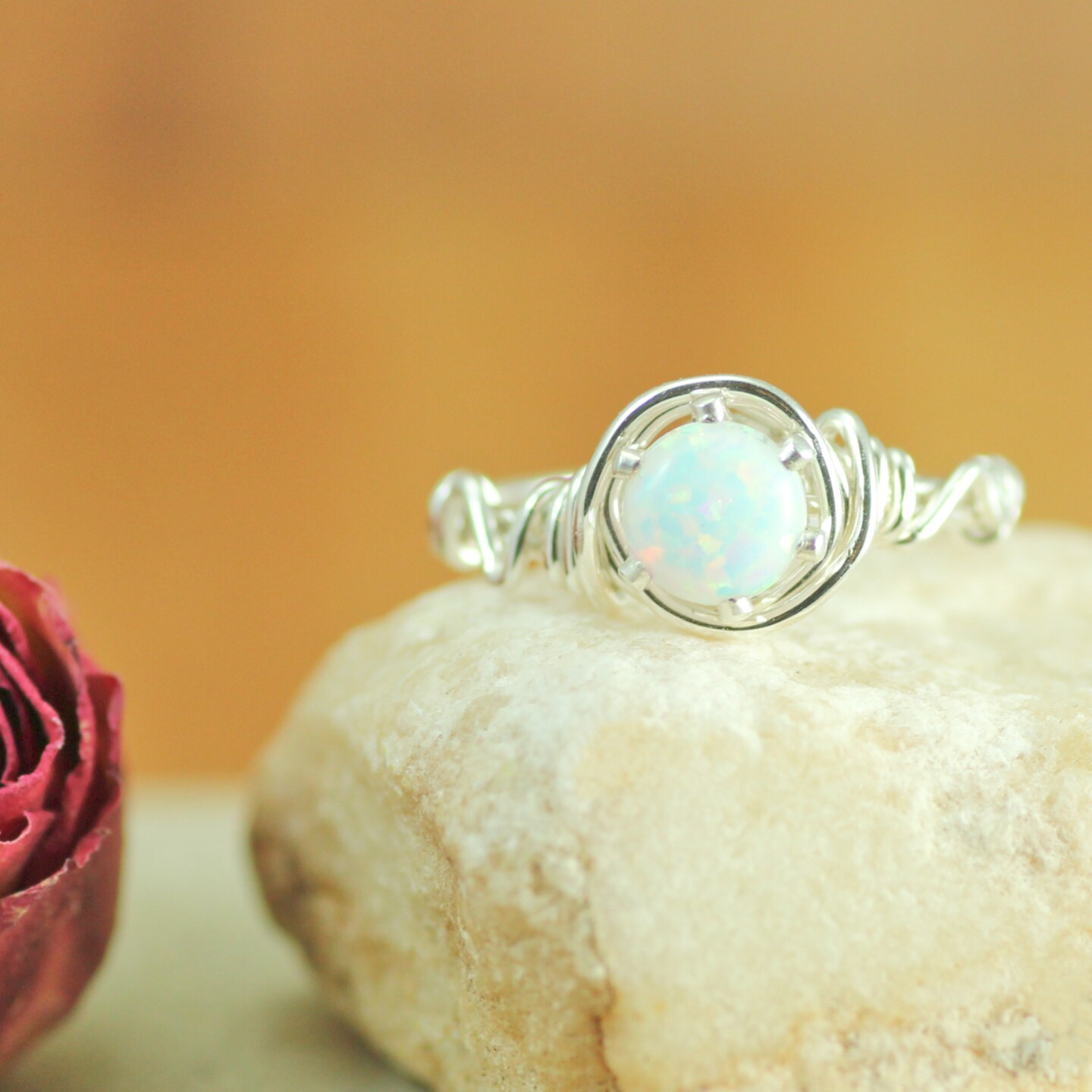 Opal Dainty Ring Handmade for October Birthstone in Sterling Silver, Engagement or Promise Jewelry Ring - image7