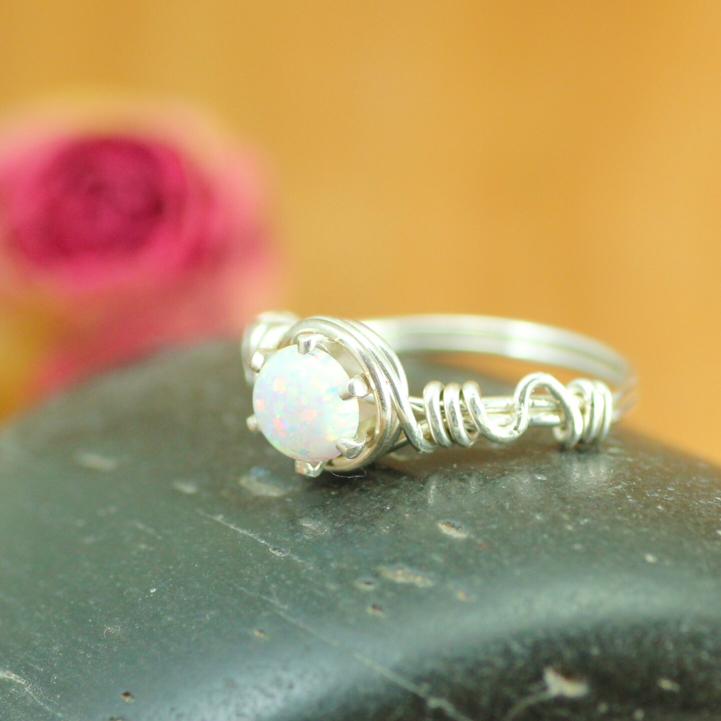 Opal Dainty Ring Handmade for October Birthstone in Sterling Silver, Engagement or Promise Jewelry Ring - image8