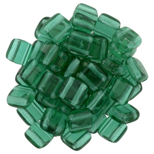 Czechmate 6mm Square Glass Czech Two Hole Tile Bead, Emerald